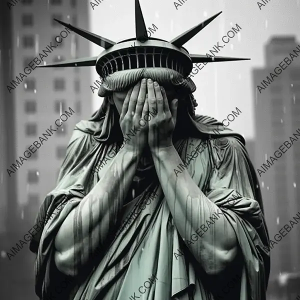 Captivating Symbolism: Lady Liberty with Covered Hands in Tears