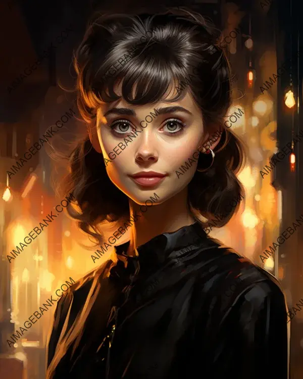 Vibrant digital art featuring Audrey Hepburn&#8217;s captivating caricature.