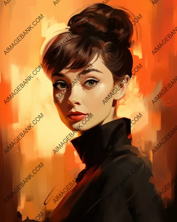 Captivating caricature of Audrey Hepburn showcased in vibrant digital art.