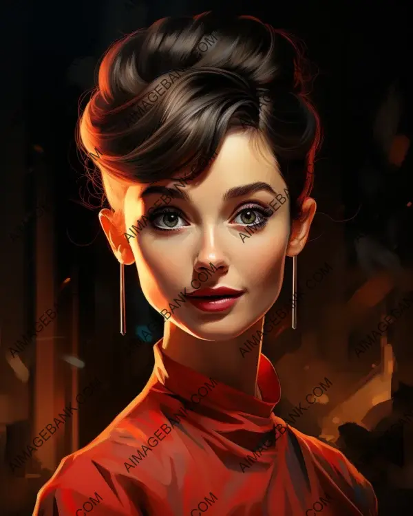 Engaging caricature of Audrey Hepburn presented in vibrant digital art.