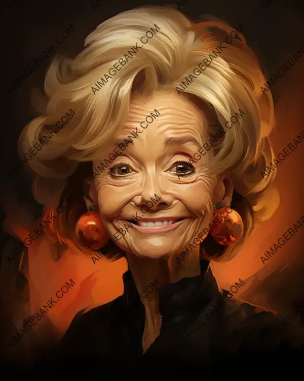 Vibrant digital art featuring Barbara Walters&#8217; captivating caricature.