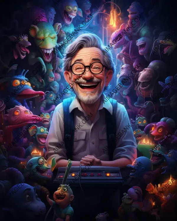 Steven Spielberg&#8217;s Vibrant Caricature: Showcasing Cinematic Excellence through Digital Art