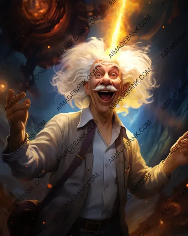 Vibrant digital art showcasing Albert Einstein&#8217;s engaging caricature.