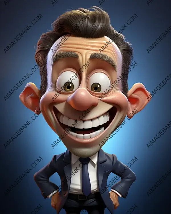 Digital art techniques used to create a vibrant caricature of Emmanuel Macron