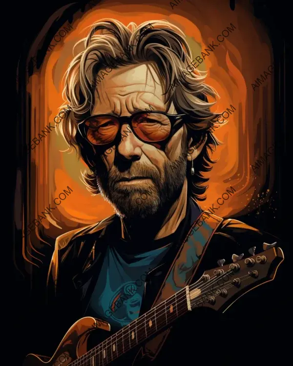 Eric Clapton&#8217;s energetic caricature portrayed using vibrant digital art techniques