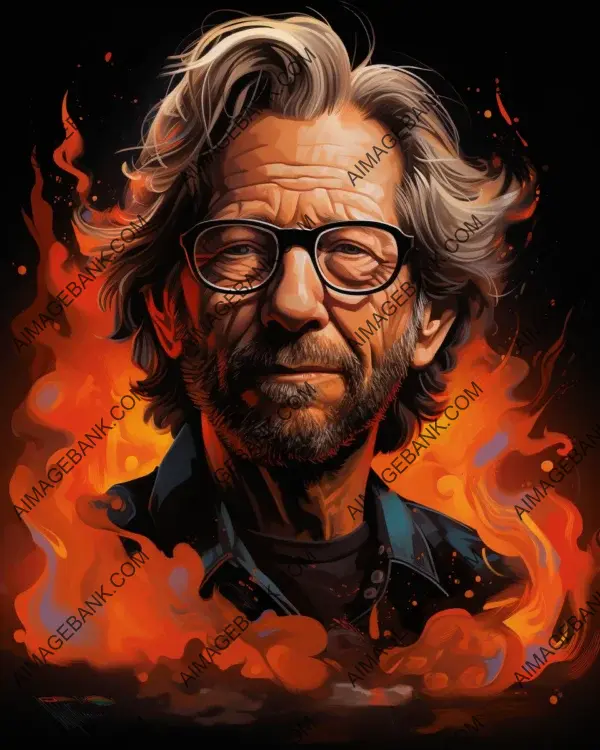 Vibrant caricature of Eric Clapton transformed into digital artwork