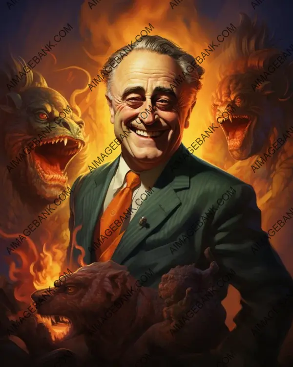 Franklin Roosevelt&#8217;s vibrant caricature portrayed using digital art techniques