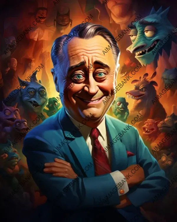 Vibrant caricature of Franklin Roosevelt transformed into digital artwork