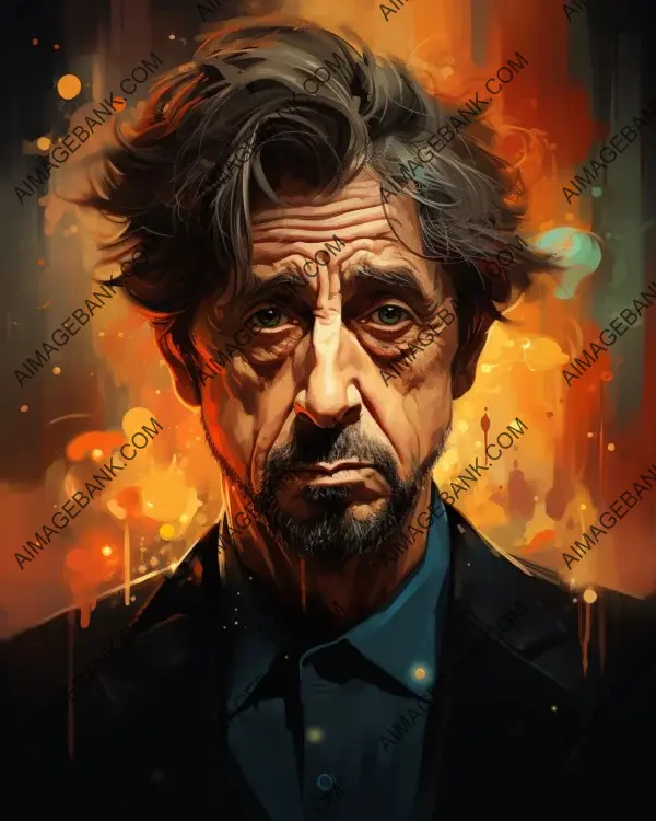 Engaging caricature of Al Pacino presented in vibrant digital art techniques.