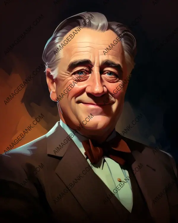 Franklin Delano Roosevelt&#8217;s dynamic caricature portrayed in digital artwork