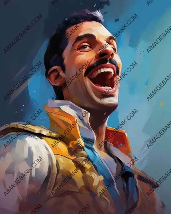 Freddie Mercury&#8217;s vibrant caricature portrayed in digital art techniques