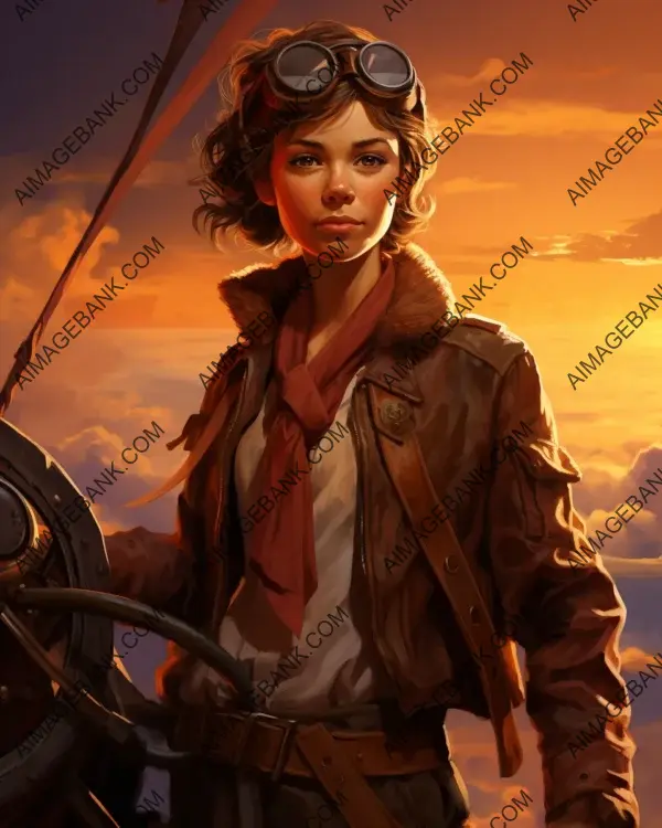 Vibrant digital art showcasing Amelia Earhart&#8217;s engaging caricature.