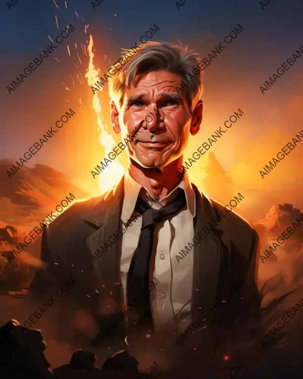 Harrison Ford&#8217;s vibrant caricature created using digital art techniques