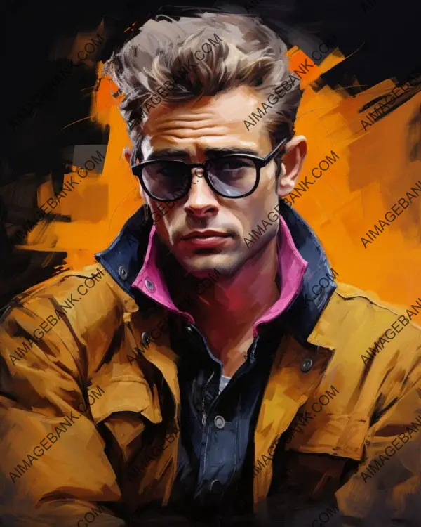 Vibrant caricature of James Dean presented through digital art