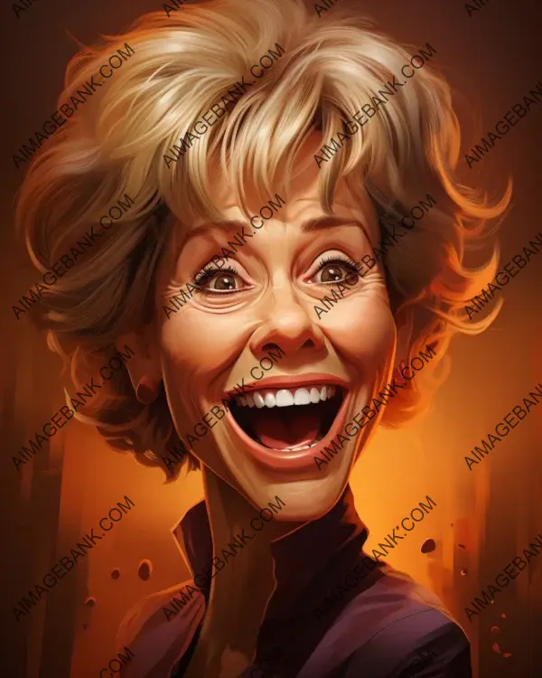 Jane Fonda&#8217;s vibrant caricature depicted in digital art technique