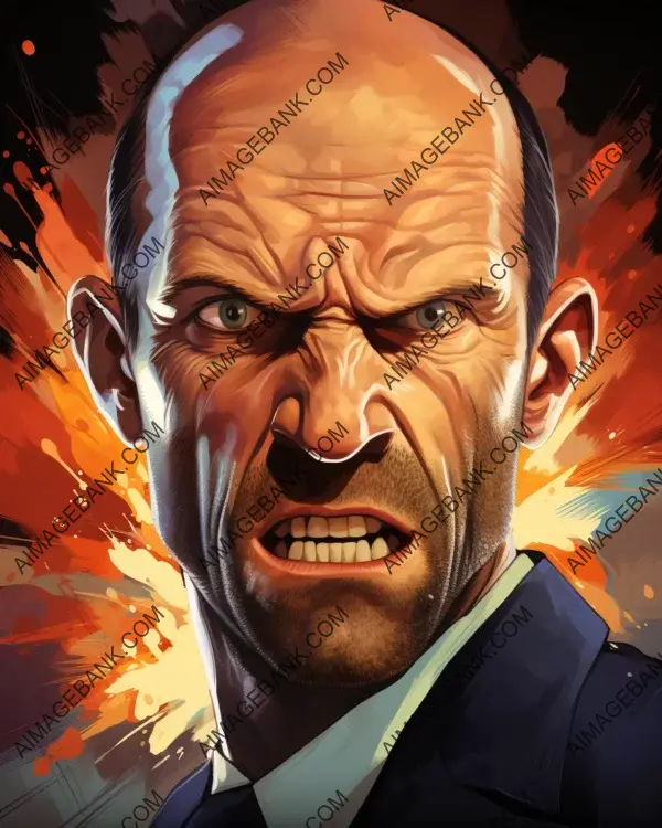 Jason Statham&#8217;s vibrant caricature depicted in digital art technique