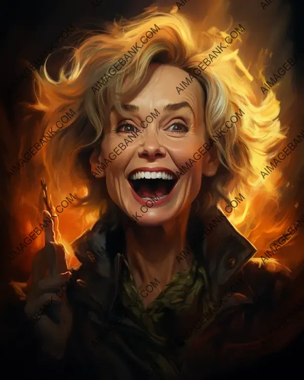 Jessica Lange&#8217;s vibrant caricature in digital art technique