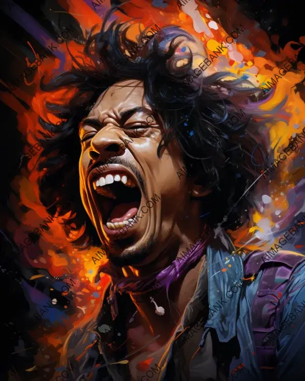 Jimi Hendrix&#8217;s vibrant caricature in digital art technique