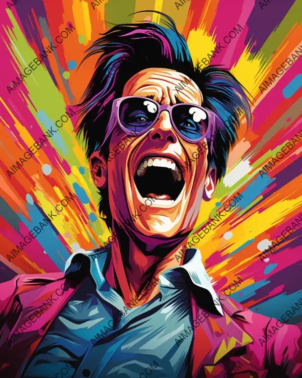 Jim Carrey&#8217;s vibrant caricature displayed in digital art technique