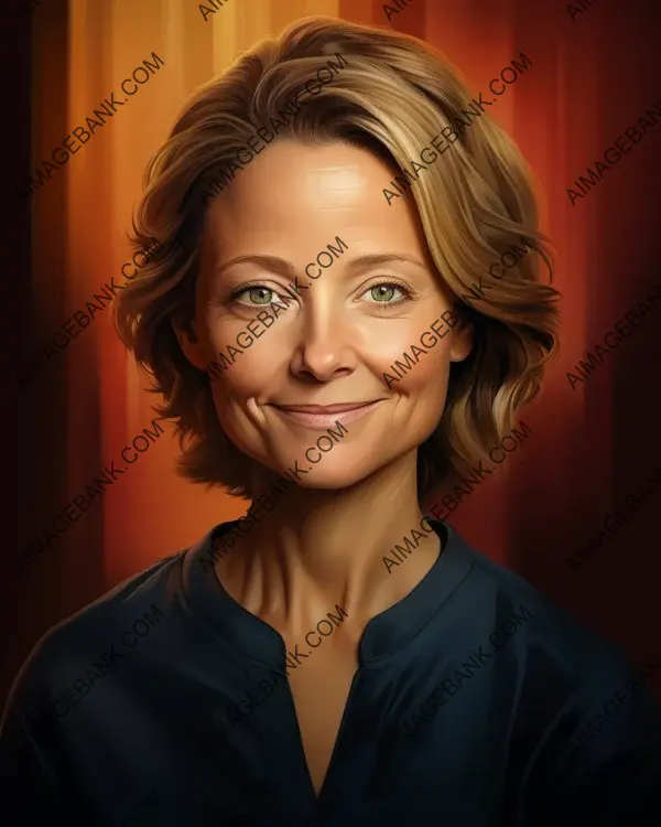 Jodie Foster&#8217;s vibrant caricature depicted in digital art technique