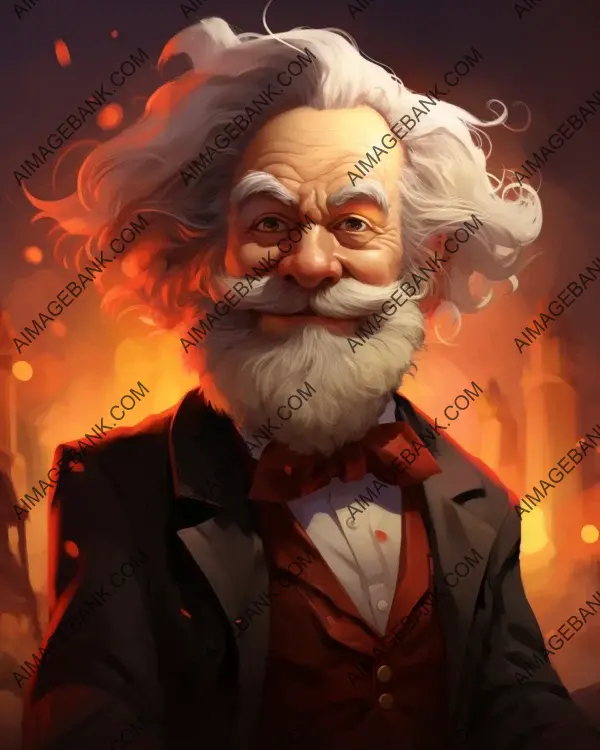 Vibrant caricature of Karl Marx showcased through digital art technique