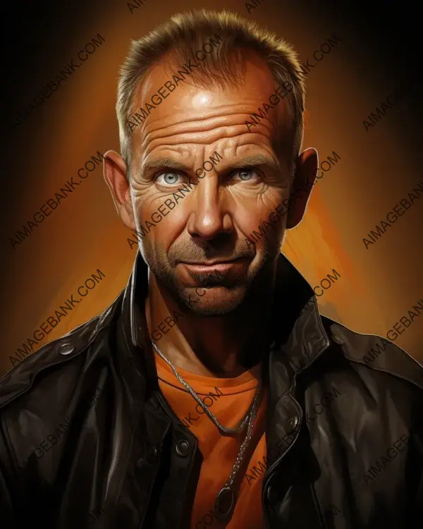 Immerse yourself in the vibrant caricature of Kevin Costner in digital art