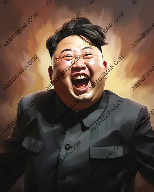 Experience the dynamic portrayal of Kim Jong Un in a vibrant caricature through digital art