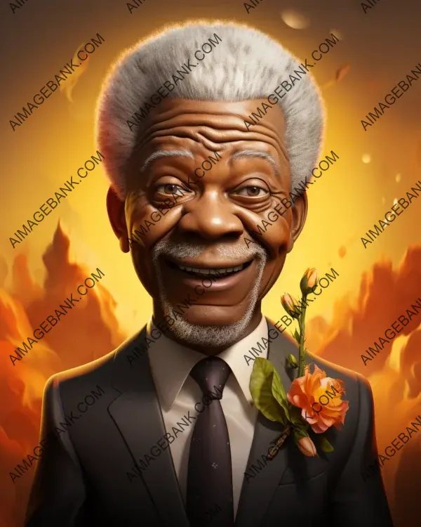 Presented through digital art, Kofi Annan&#8217;s vibrant caricature captivates