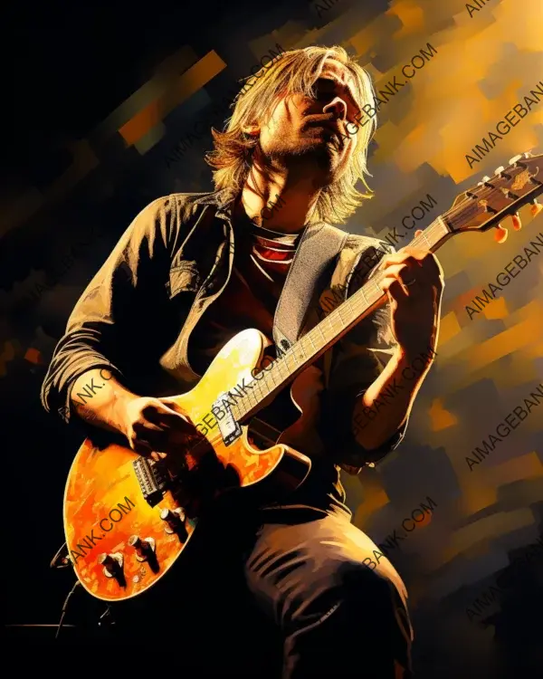 Experience the captivating vibrancy of Kurt Cobain&#8217;s caricature in digital art