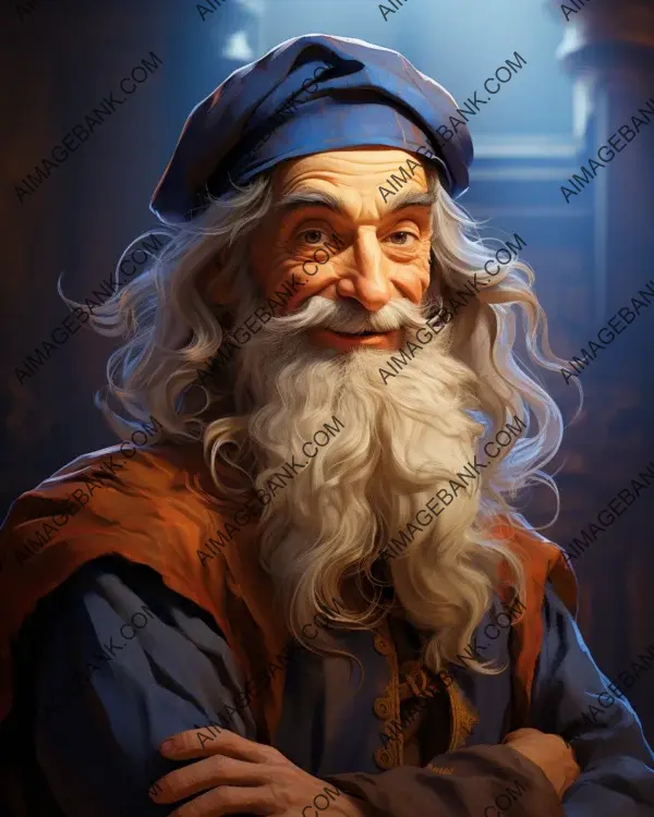 Vibrant caricature of Leonardo da Vinci depicted through digital art