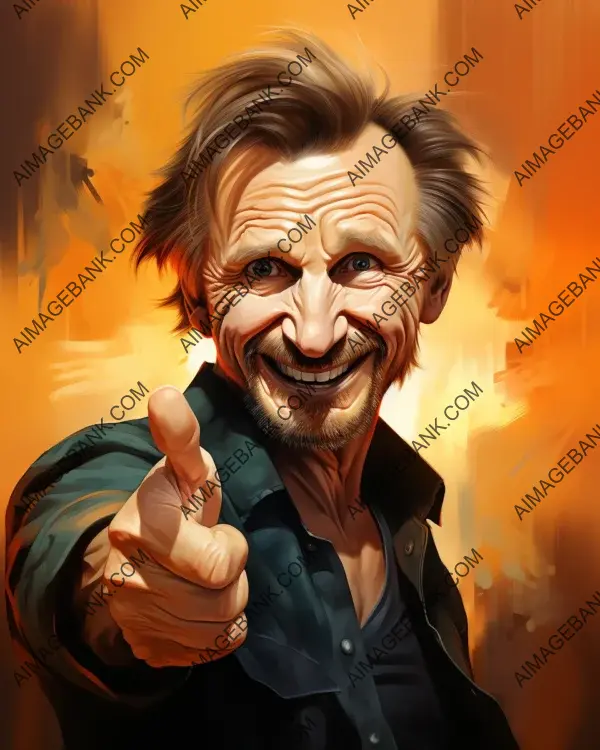 Explore the vibrant caricature of Liam Neeson in stunning digital art form
