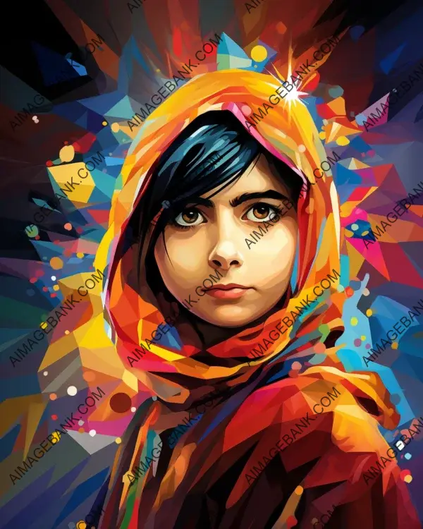 Witness the vibrant caricature of Malala Yousafzai brought to life with digital art