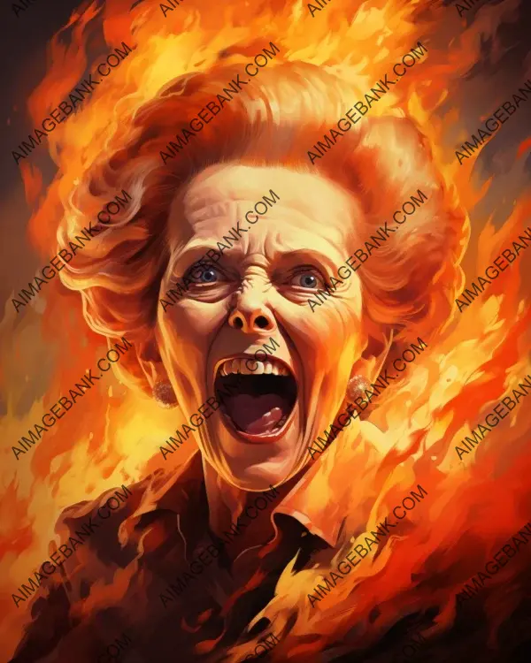 Explore the vibrant caricature of Margaret Thatcher in stunning featured digital art