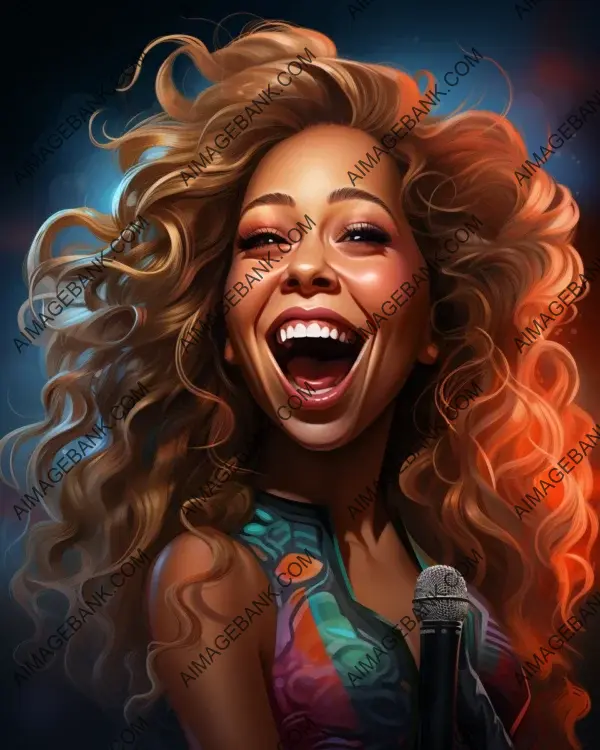 Witness the vibrant caricature of Mariah Carey brought to life with cutting-edge digital art