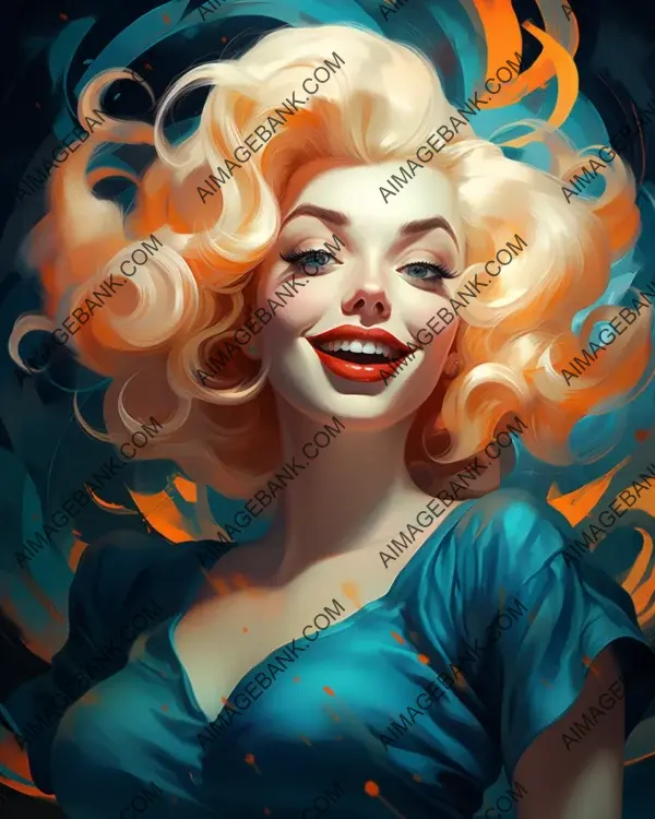 Vibrant caricature of Marilyn Monroe portrayed through digital art