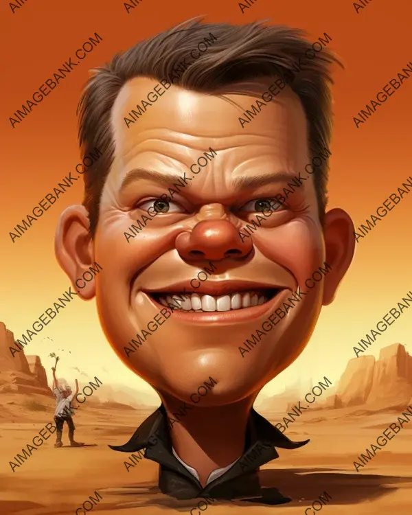 Experience the dynamic portrayal of Matt Damon in a vibrant caricature through digital art