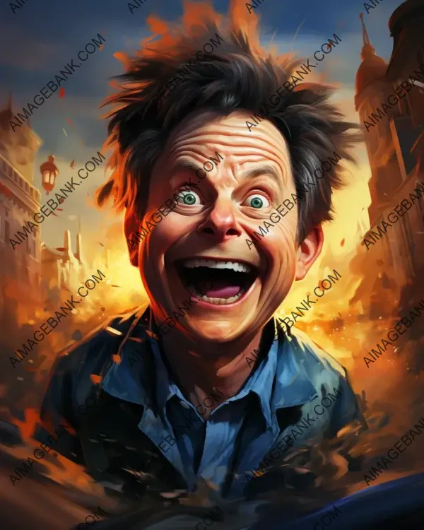 Vibrant caricature of Michael Fox portrayed through digital art