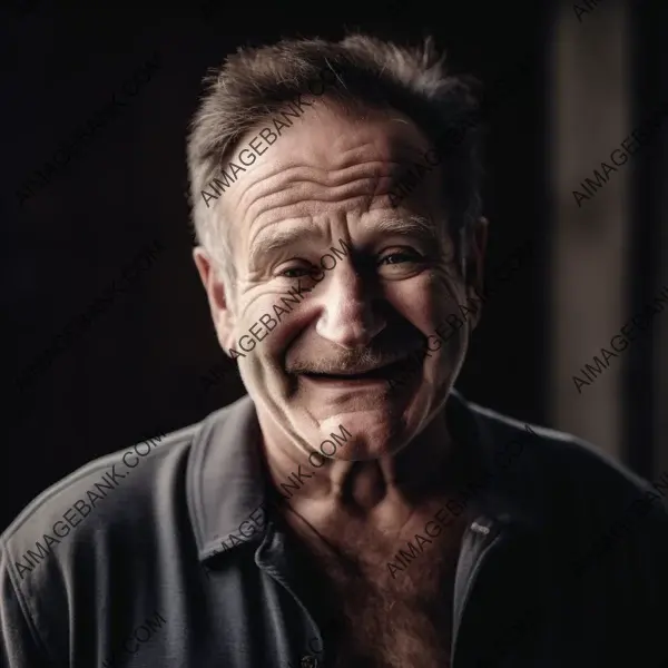 Infectious smile: Robin Williams, looking towards us