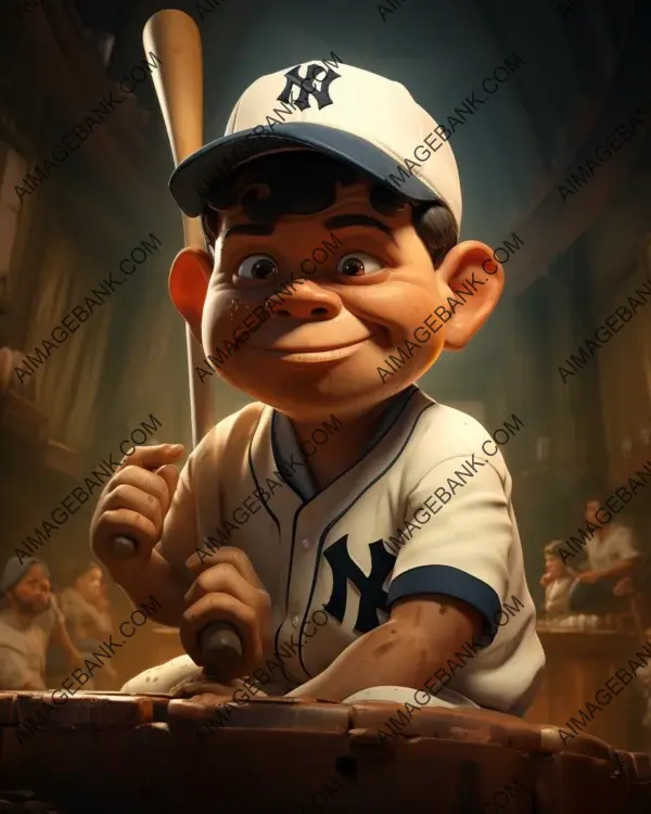 Babe Ruth&#8217;s Playful Caricature: Vibrant Digital Artwork