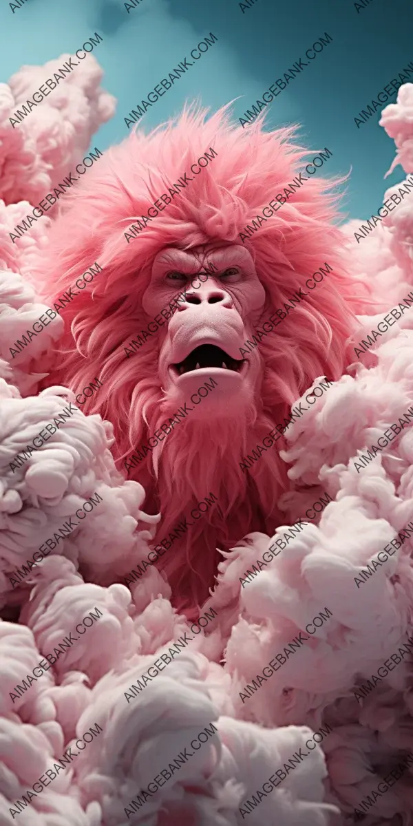 Ape with Pink Mane: Flying High against a Blue Sky