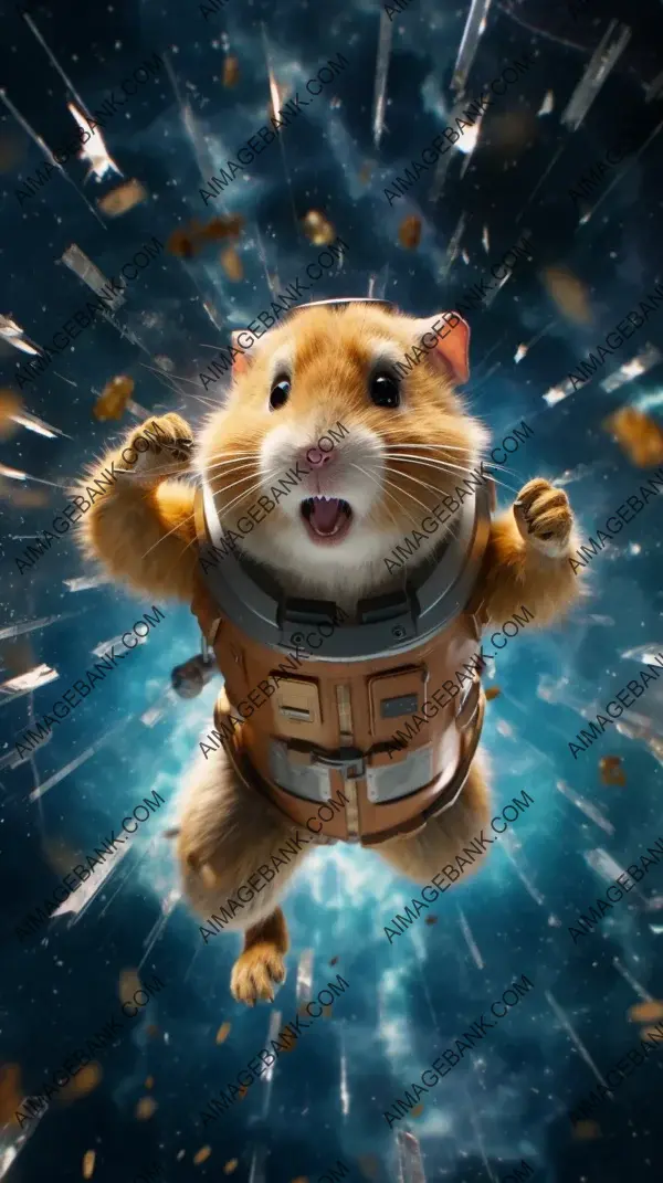 Wide Shot: Cinematic Hamster in Space Suit