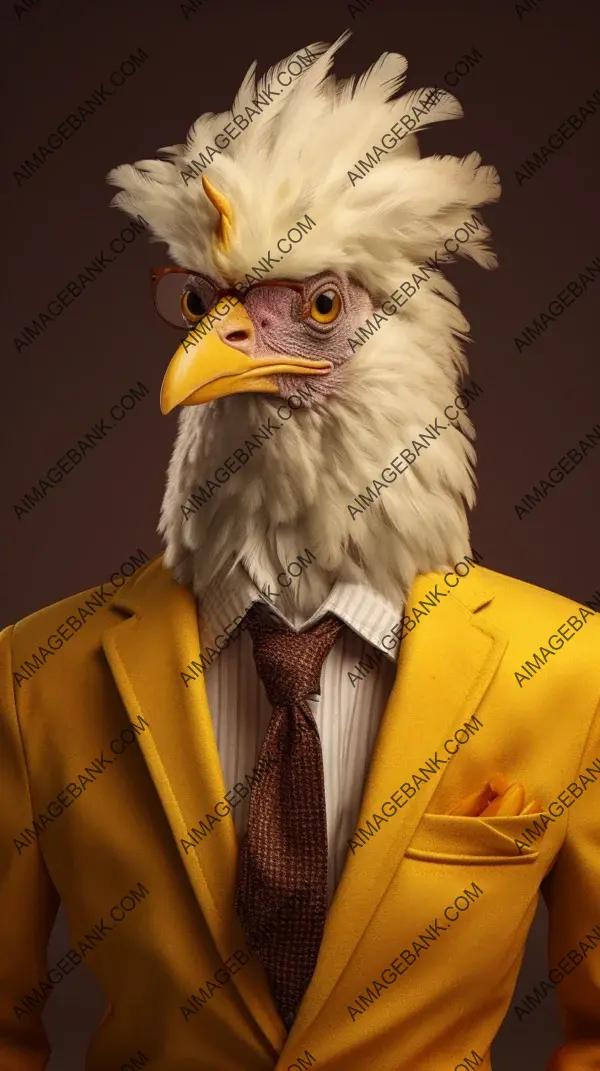 Portrait of an elegant chicken in abstract outfit