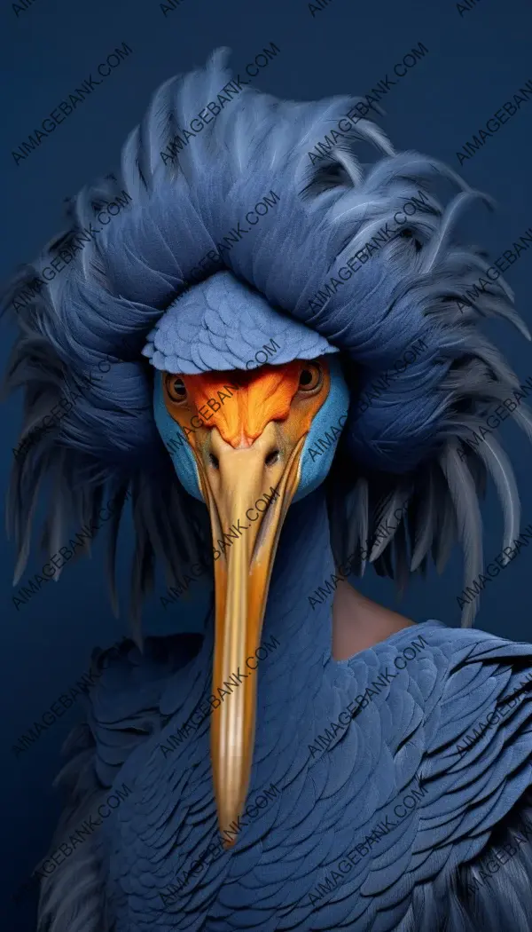 Avian fashion model with a surreal and vibrant face close-up