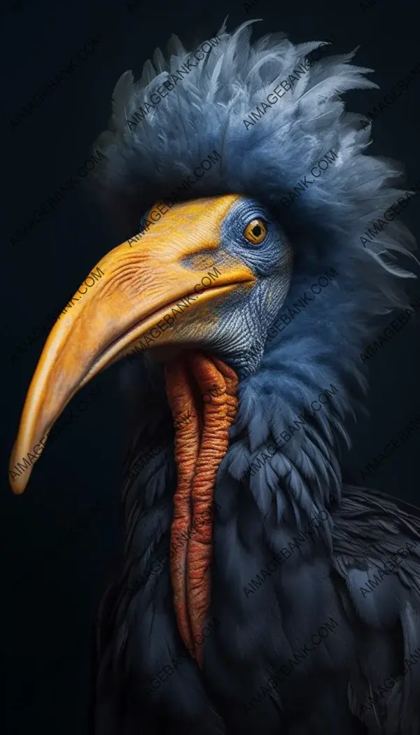 Close-up shot of a fashion model with a vibrantly surreal avian face