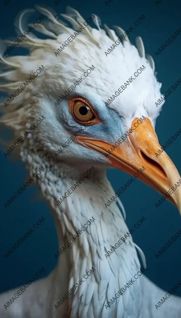 Vibrantly surreal avian face of a fashion model in a mesmerizing close-up