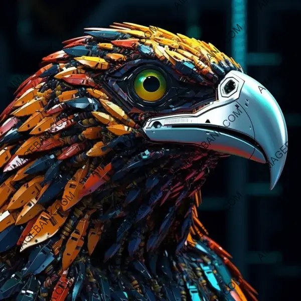 Colorful and captivating robotic eagle head motif