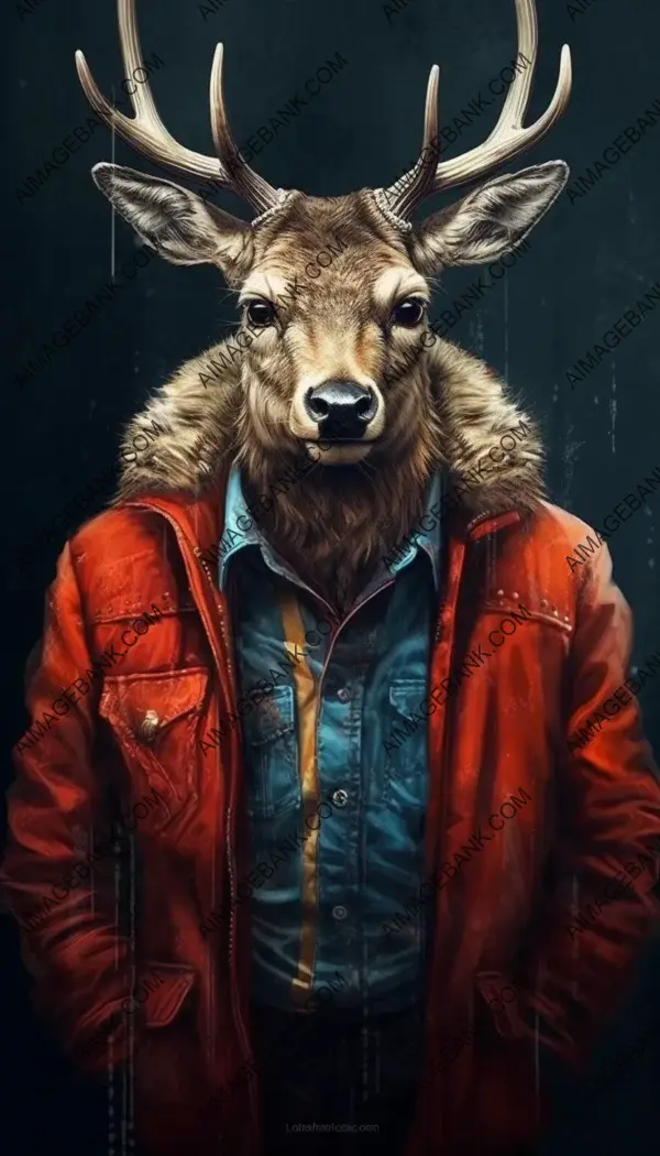 Poster showcasing an edgy deer with street style-inspired elements and a contrasted look