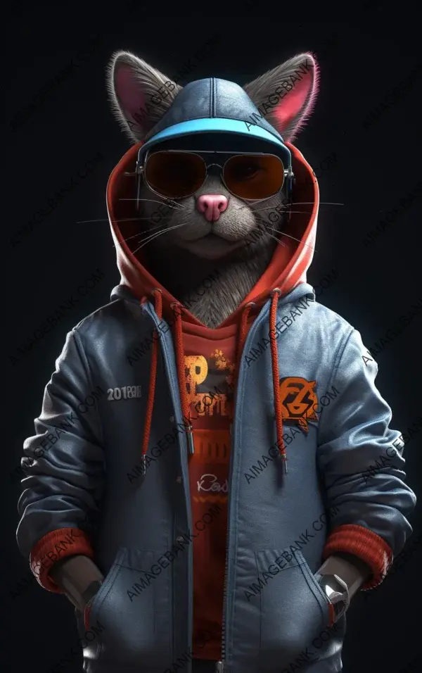 Lifelike cat with a cool hoodie