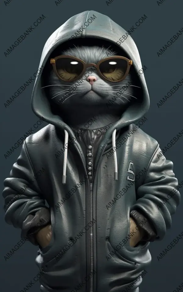 A lifelike cat donning a trendy hoodie