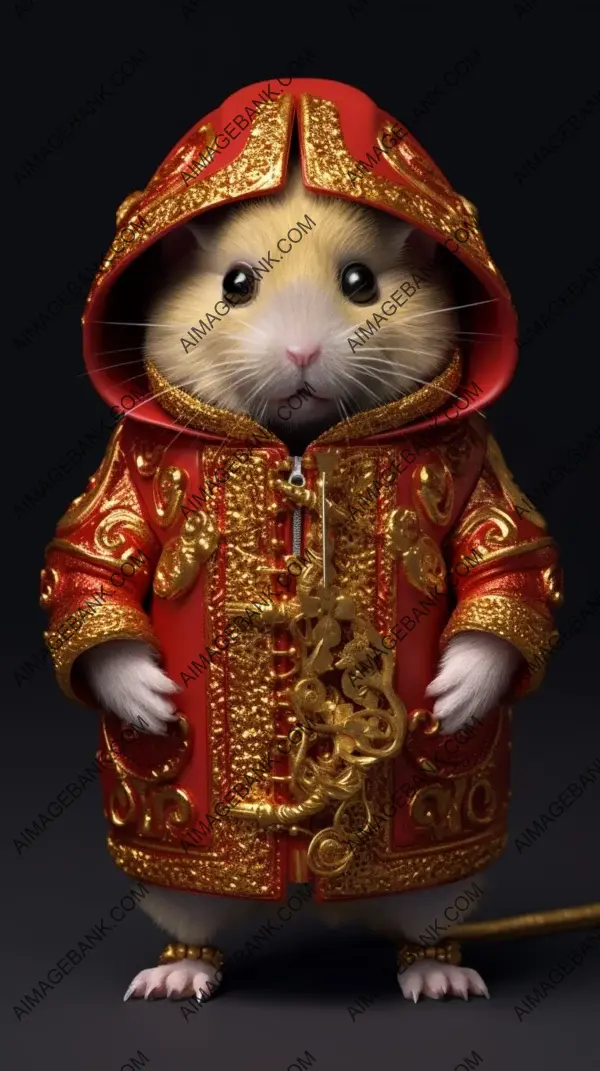 A sneaky golden hamster wearing a red jacket